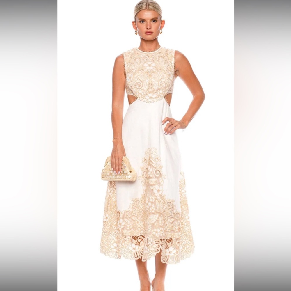 Jeannie embroidered yoke midi dress, size 0p, Zimmerman